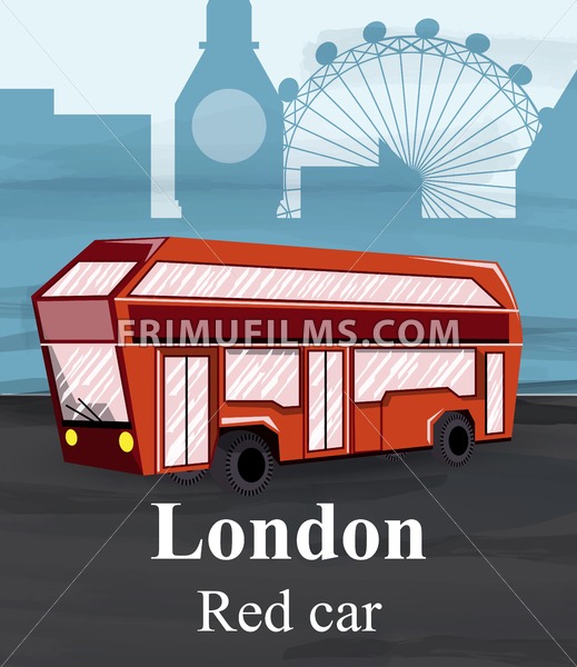 London Red Bus Vector Travel Card Poster Template Cartoon Style 519x600 London Red Bus Vector Travel Card Poster Template Cartoon Style
