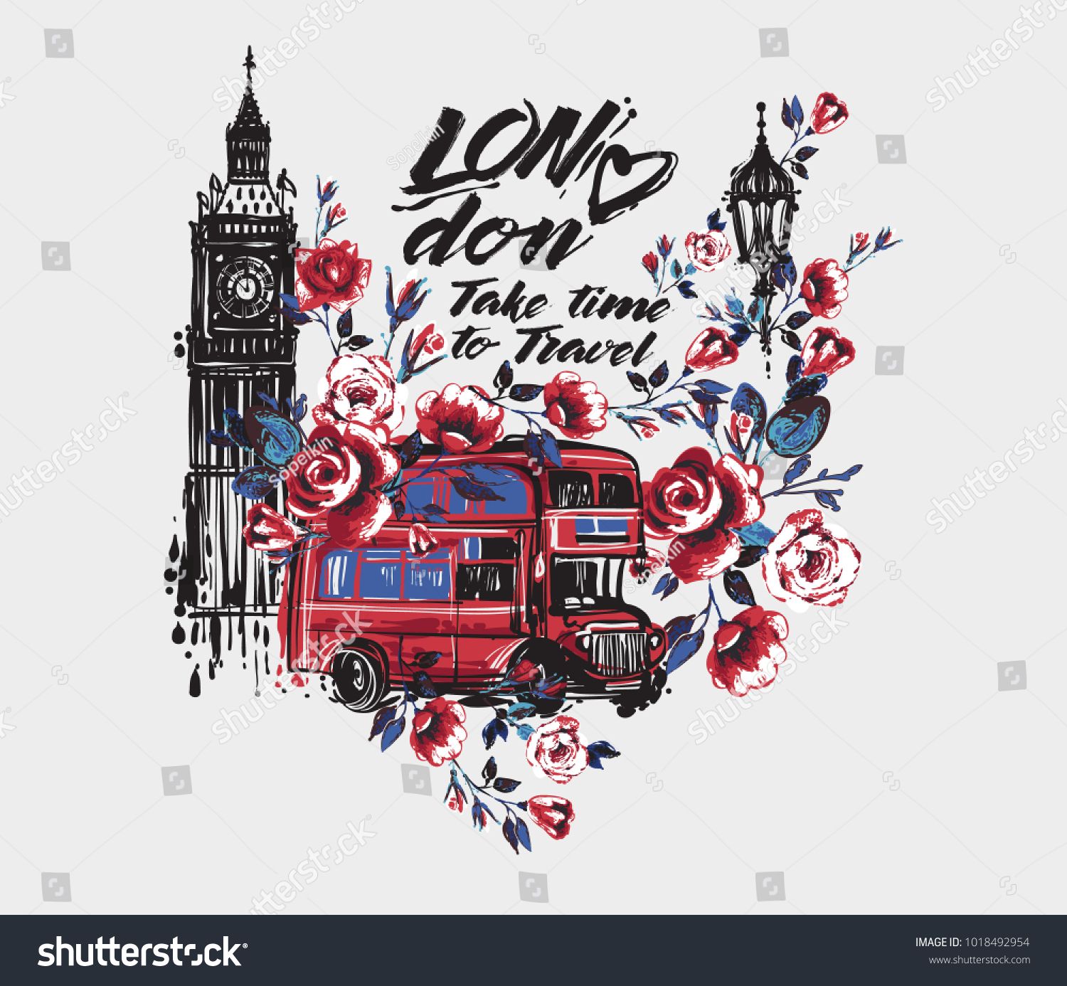 1500x1386 London Bus With Flowers, Vintage Lantern, Roses, Big Ben