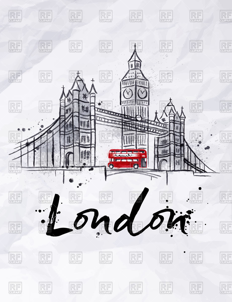 923x1200 London Poster With Tower Bridge, Big Ben And Double Decker