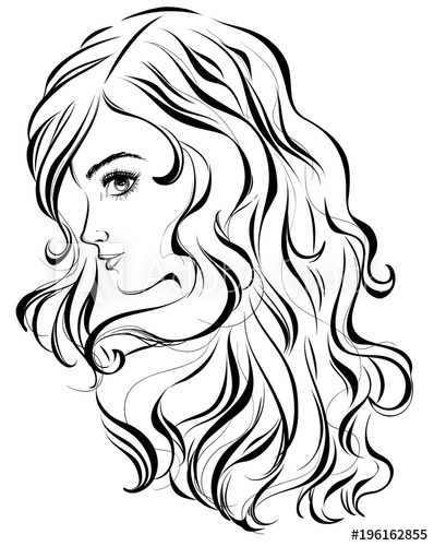 398x500 Graphic Image Of A Young Pretty Girl With Long Wavy Hair Vector