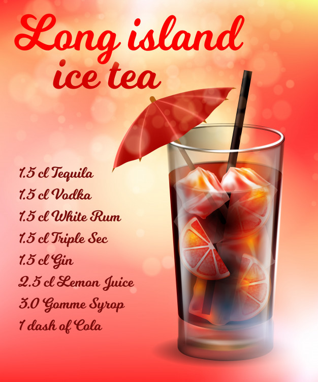 626x750 Long Island Ice Tea Alcohol Cocktail Recipe Menu Template Vector