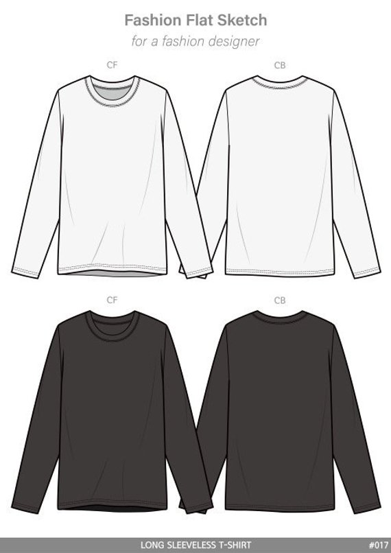 570x806 Longsleeve Tee Fashion Flat Sketch Template Products