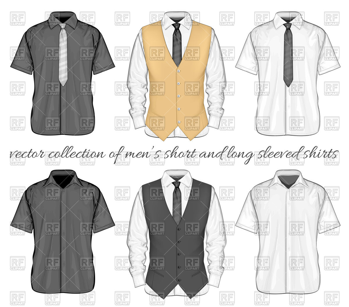 1200x1054 Formal Shirts Set Waistcoat, Short And Long Sleeve Vector Image