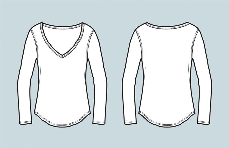 794x513 Long Sleeve T Shirt Vector Fashion Flat Sketch Adobe Etsy