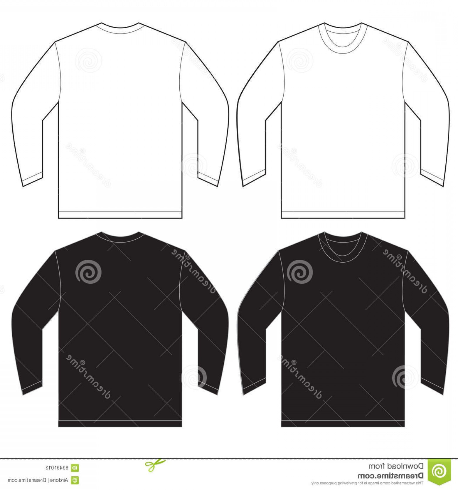 1560x1668 Stock Illustration Black White Long Sleeve T Shirt Design Template
