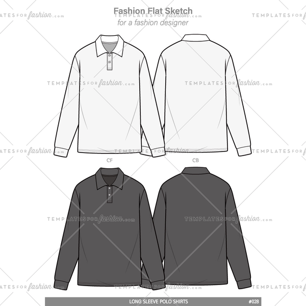 600x600 Polo Shirts Long Sleeve Fashion Flat Technical Drawing Vector