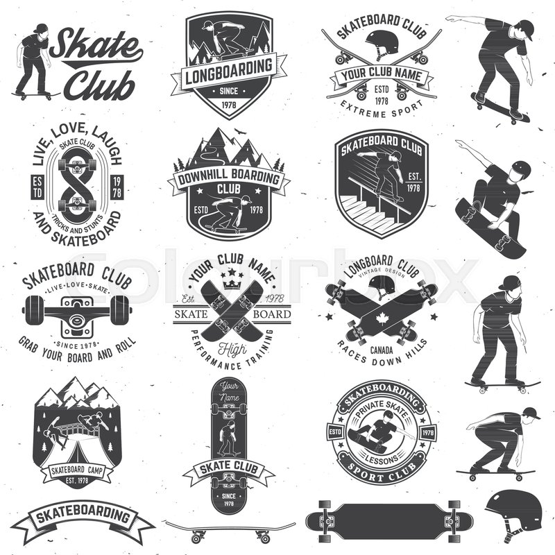 800x800 Set Of Skateboard And Longboard Club Stock Vector Colourbox