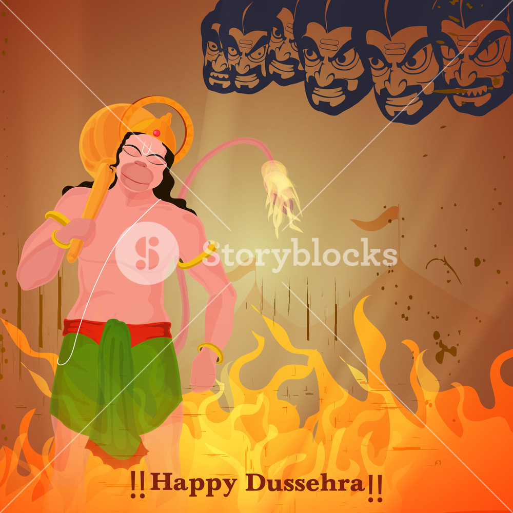 Creative Vector Illustration Of Lanka Dahan, Lord Hanuman Burning 1000x1000 Creative Vector Illustration Of Lanka Dahan, Lord Hanuman Burning