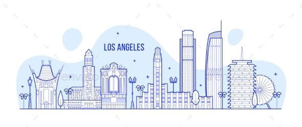 590x249 Los Angeles Skyline Usa City Buildings Vector