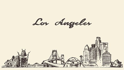 499x285 Los Angeles Skyline Vector Hand Drawn Sketch Premium Clipart