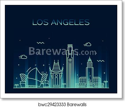 435x370 Los Angeles Skyline Vector Illustration Linear, Art Print