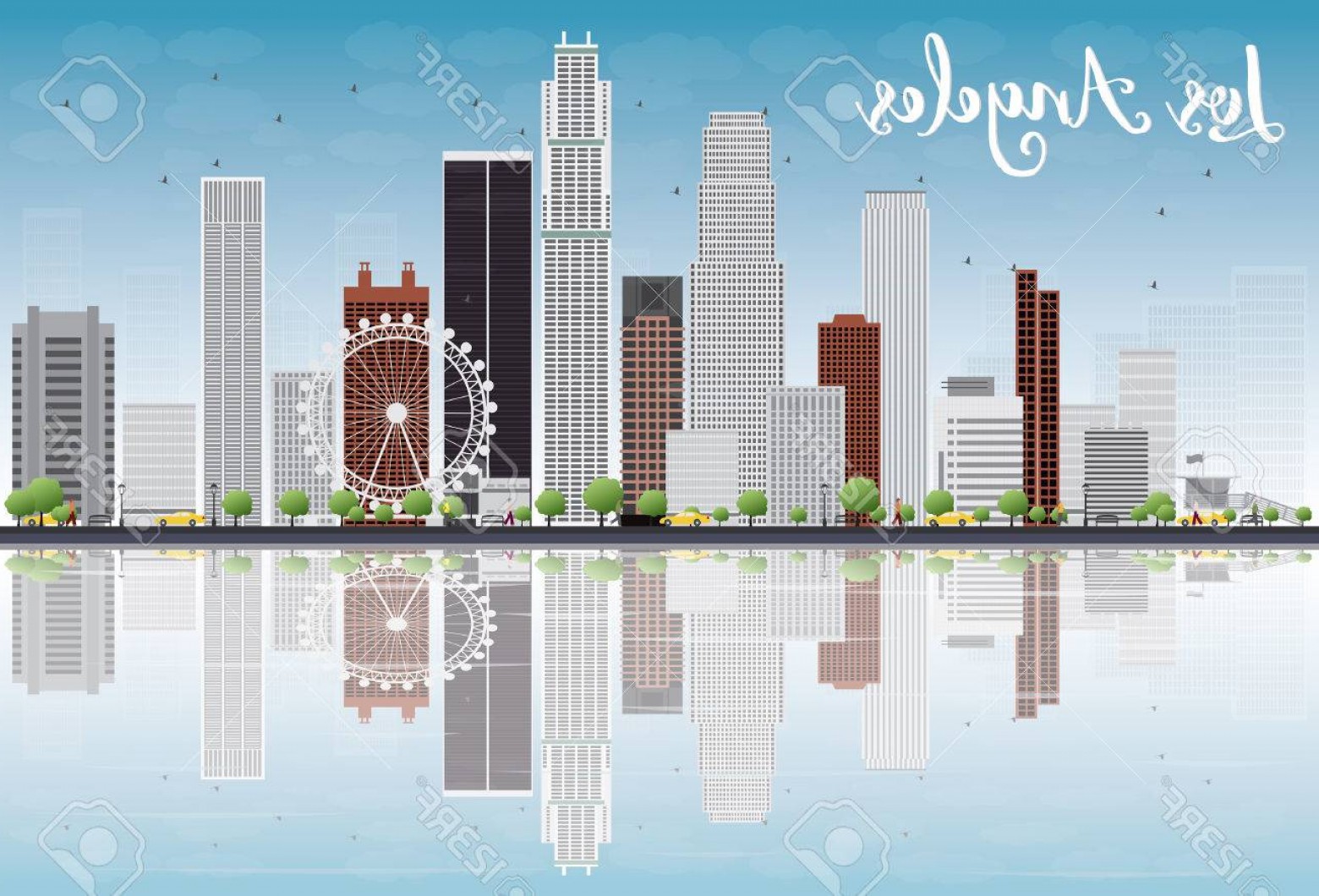 1560x1060 Photostock Vector Los Angeles Skyline With Grey Buildings And Blue