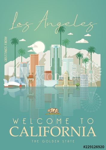 Los Angeles Vector City Template California Poster In Colorful 354x500 Los Angeles Vector City Template California Poster In Colorful
