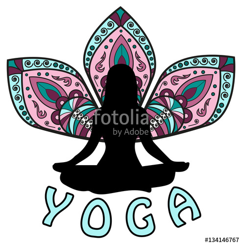 494x500 Vector Illustration Of Colored Yoga Silhouette With Lotus Flower