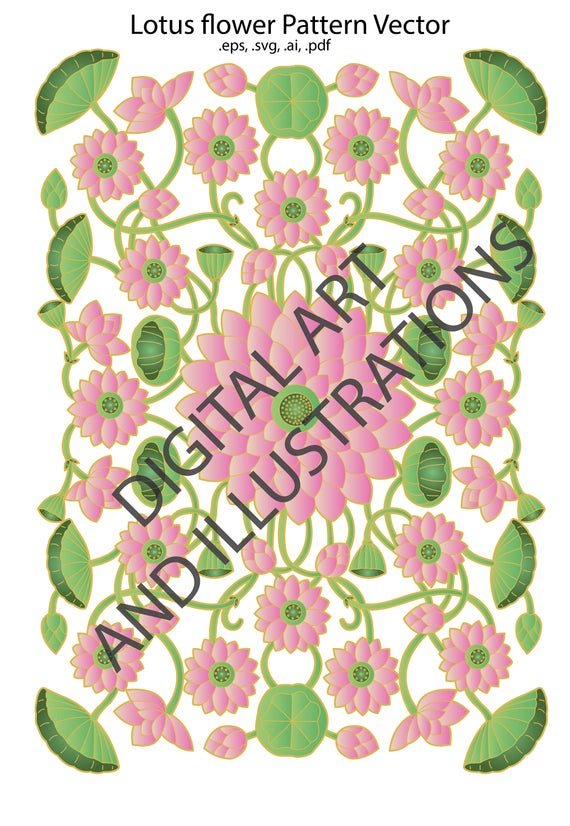 570x826 Lotus Flower Pattern Lotus Flower Digital Illustration Etsy