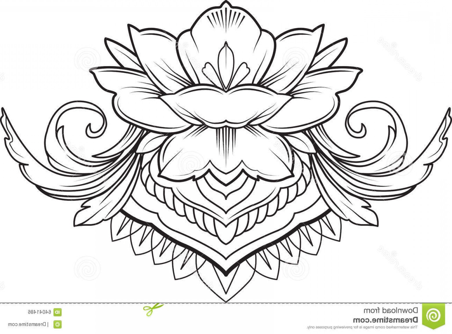 1560x1152 Stock Illustration Filigree Lotus Flower Black Vector Floral