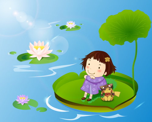 500x400 Child Sitting On Lotus Leaf Vector Free Download