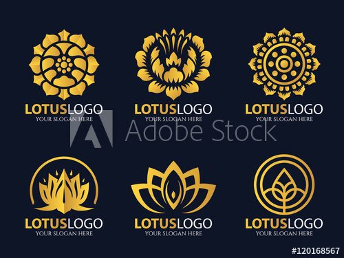 500x375 Gold Lotus Logo Vector Art Set Design