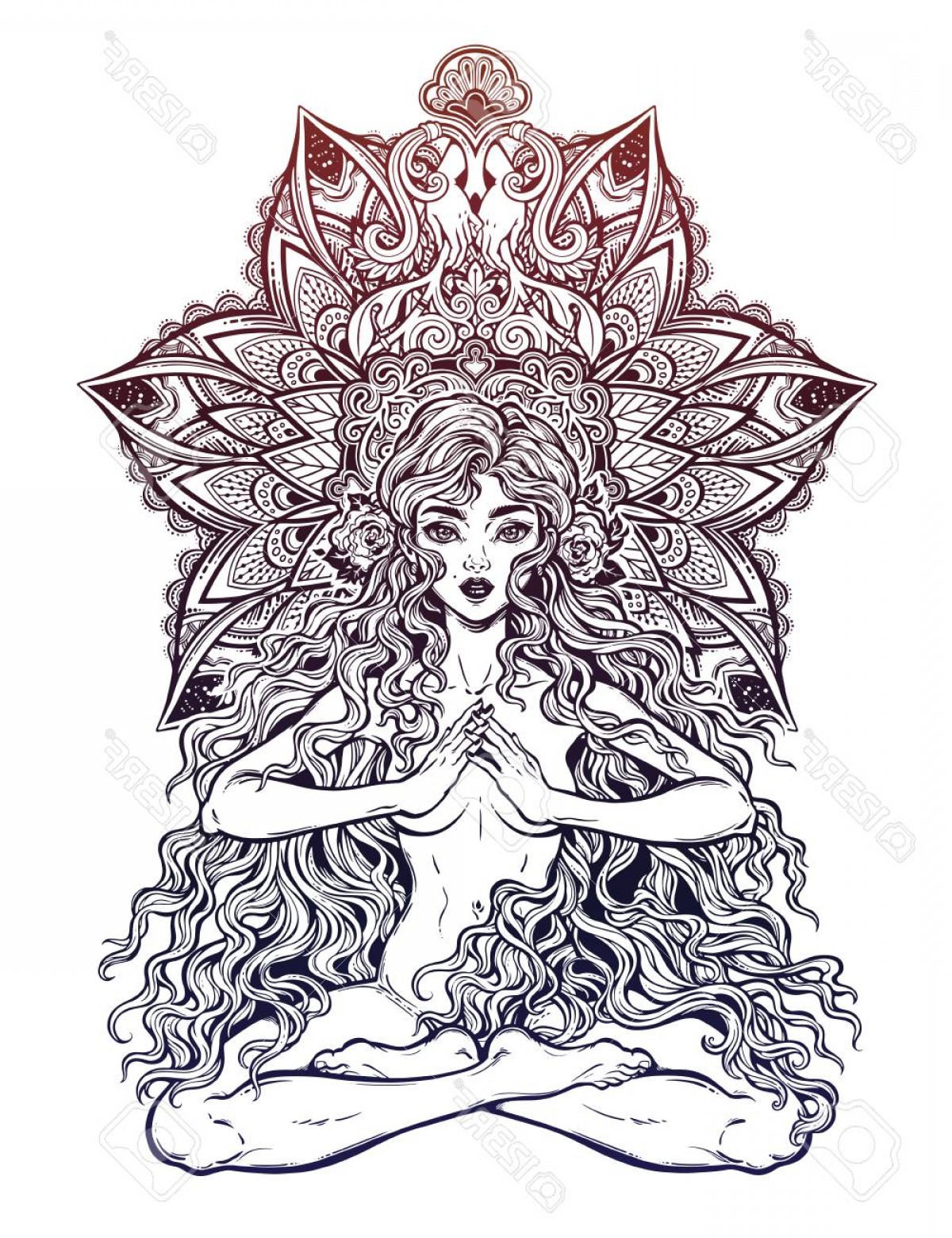 1200x1560 Photostock Vector Beautiful Girl In Lotus Position With Long Hair