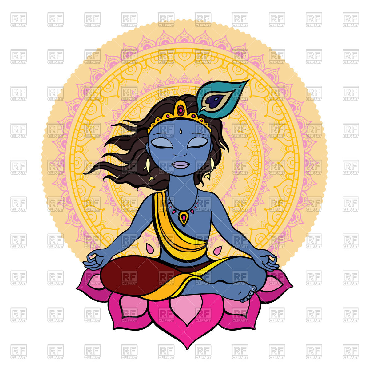 1200x1200 Hindu God Krishna Sits On Lotus Against Mandala Vector Image