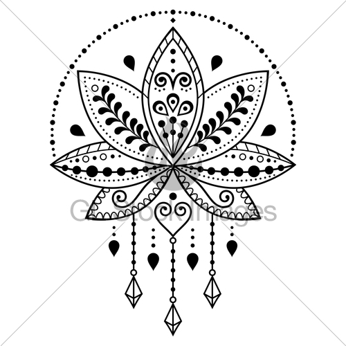 500x500 Indian Lotus Flower Vector Pattern, Mehndi Henna Tattoo S Gl