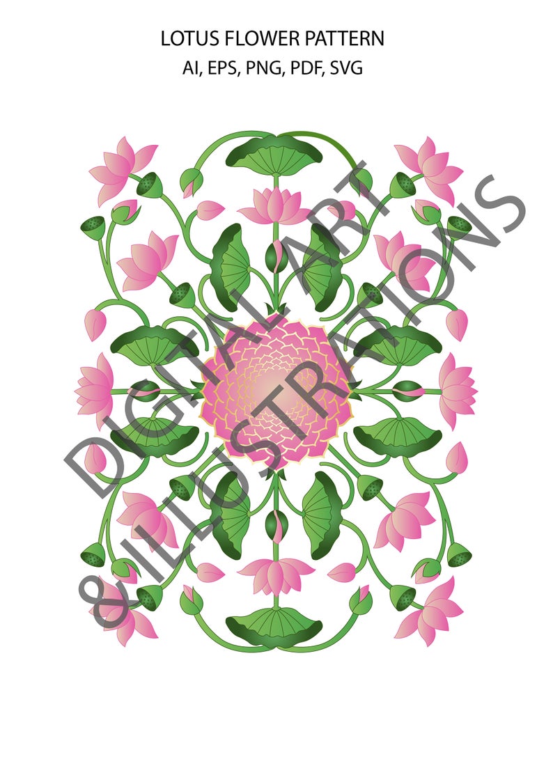 794x1123 Lotus Flower Pattern Vector Lotus Flower Pattern Lotus Etsy