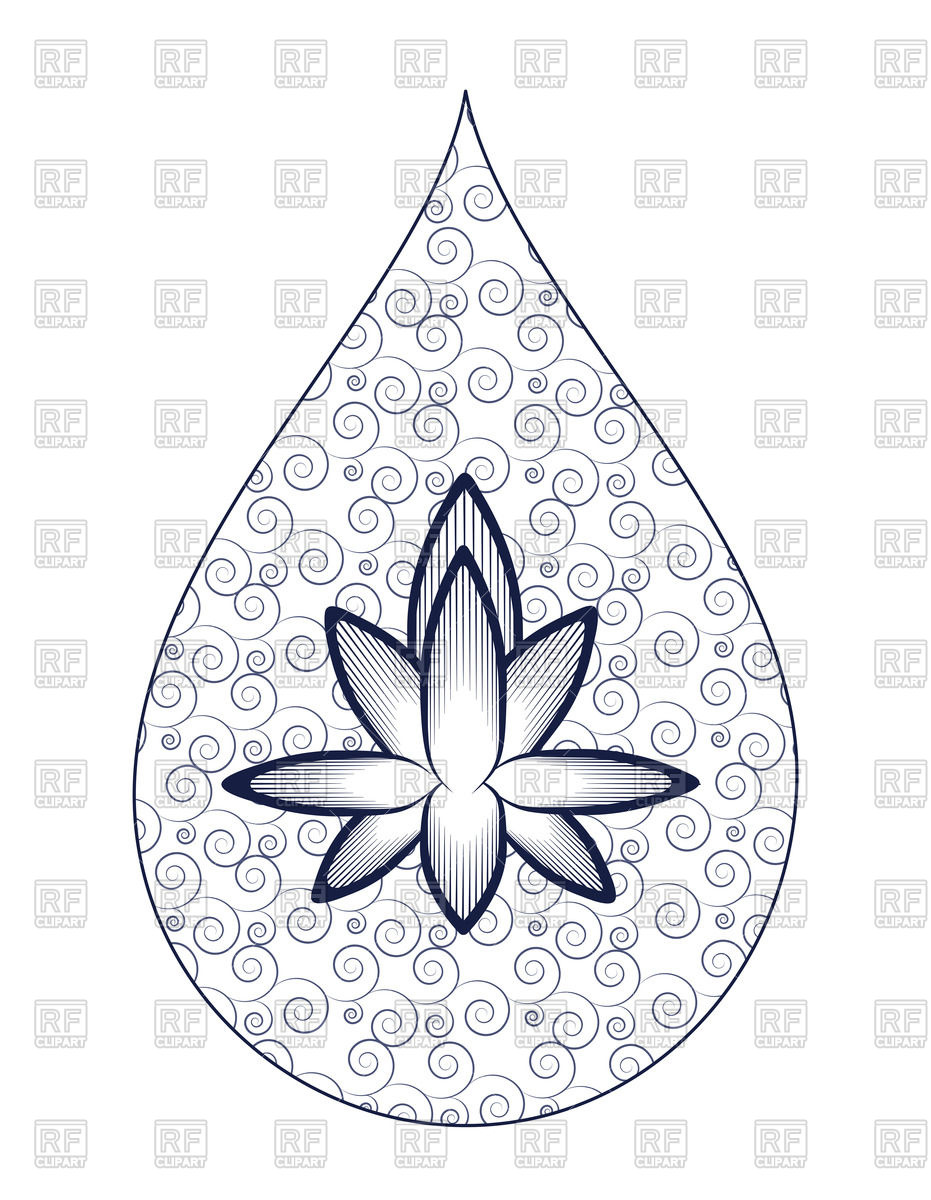 931x1200 Lotus Inside Drop Shaped Frame Covered With Curly Pattern Vector