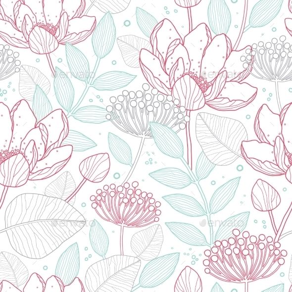 590x590 Vector Modern Line Art Florals Seamless Pattern Montana