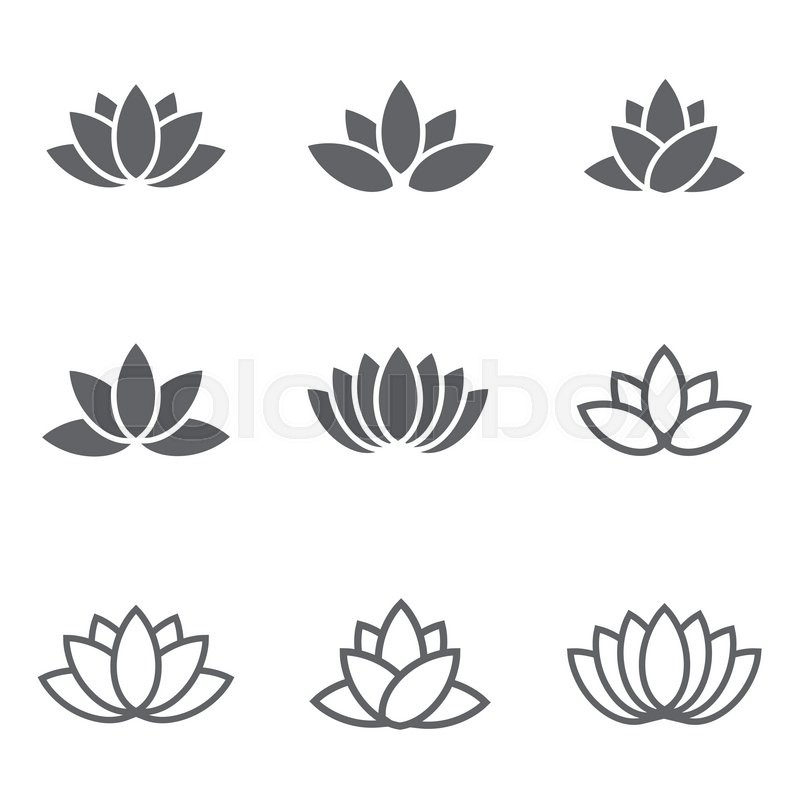 800x800 Vector Black Lotus Icons Set On White Stock Vector Colourbox