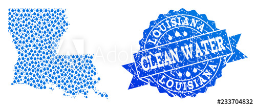500x209 Map Of Louisiana State Vector Mosaic And Clean Water Grunge Stamp
