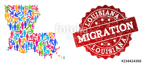 500x224 People Migration Traffic Collage Of Mosaic Map Of Louisiana State