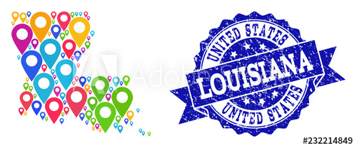 500x208 Compositions Of Bright Map Of Louisiana State And Grunge Stamp