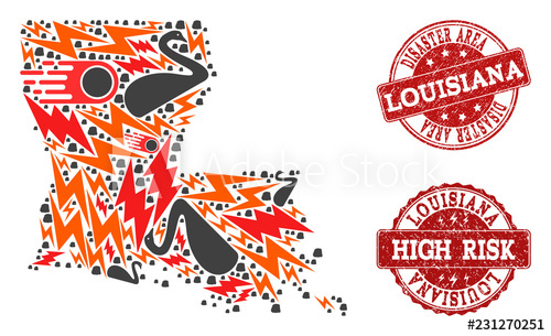 500x305 Disaster Composition Of Mosaic Map Of Louisiana State And Textured