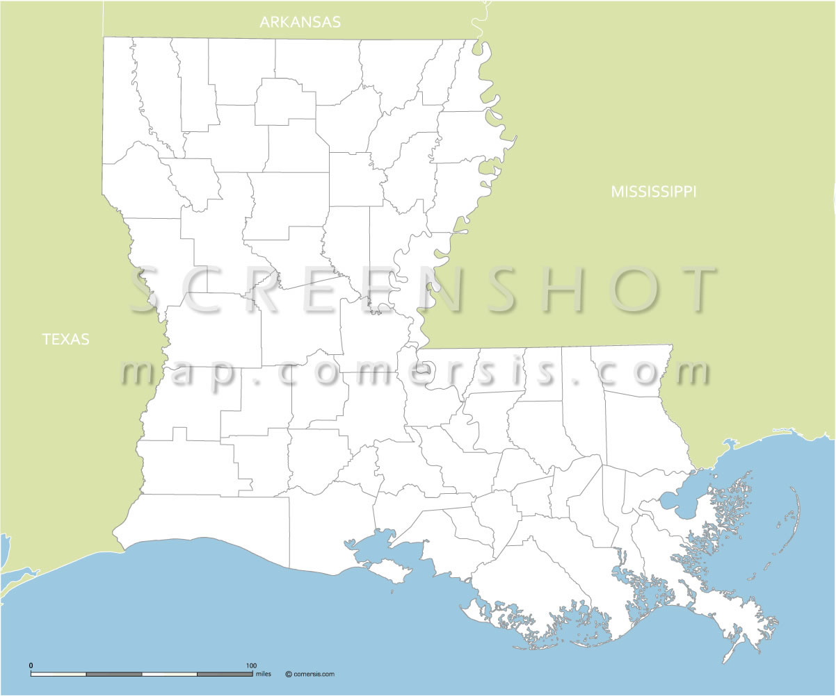 1202x1002 Counties Of Louisiana State Vector Map