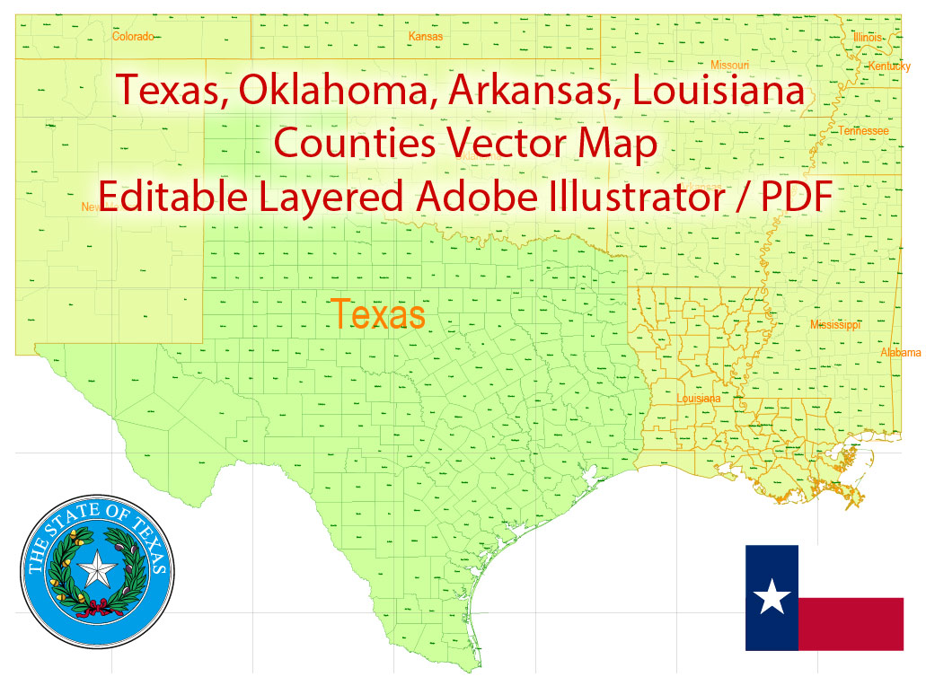 1031x754 Texas + Louisiana Counties Pdf Map Vector Exact State Plan