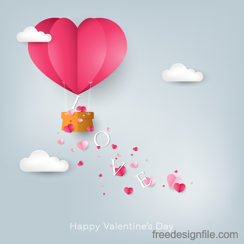 500x500 Paper Hot Balloon With Valentines Day Love Background Vector Free