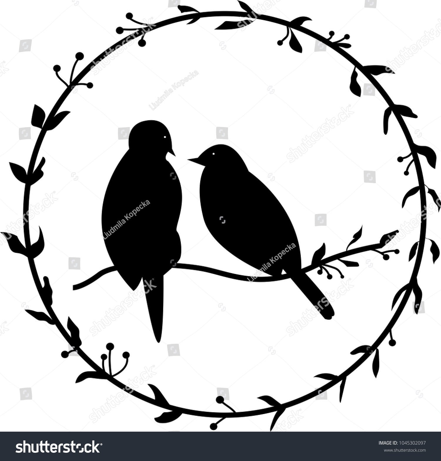 1500x1570 Vector Art Love Birds On Branch Stock Royalty Free Bird Silhouette