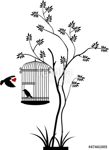 366x500 Flying Bird Silhouette With A Love For Birds In The Cage Stock
