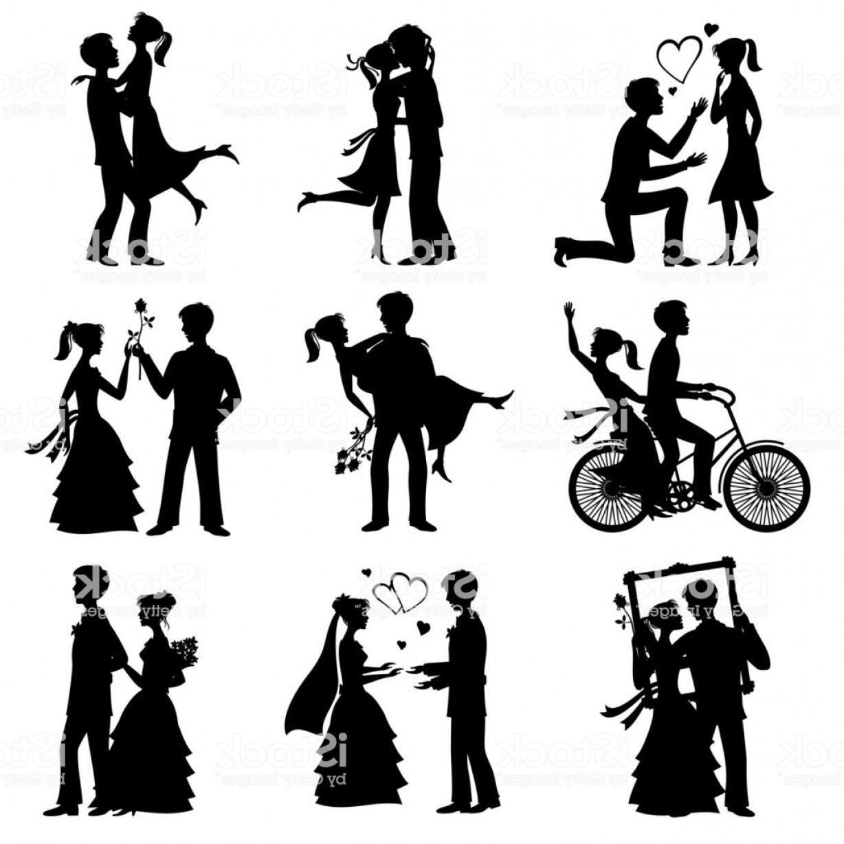 1228x1228 Romantic Love Couples Vector Silhouettes For Valentines Day
