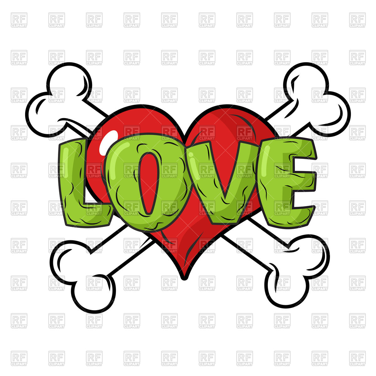 1200x1200 Symbol Of Red Heart And Crossbones, Green Lettering Love Vector