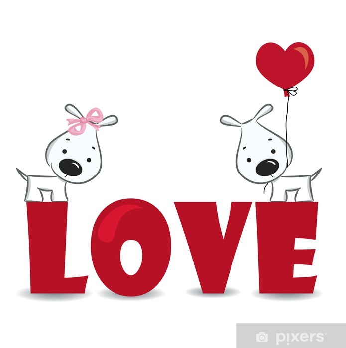 695x700 Funny Dogs' Couple On The Red Word Love Vector Illustration Wall