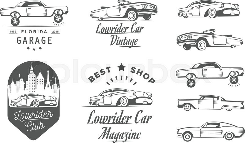 800x468 Set Vintage Lowrider Logo, Badge, Stock Vector Colourbox