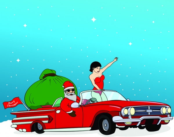 600x474 Santa Claus With Lowrider Car Free Cdr Vector Free Download