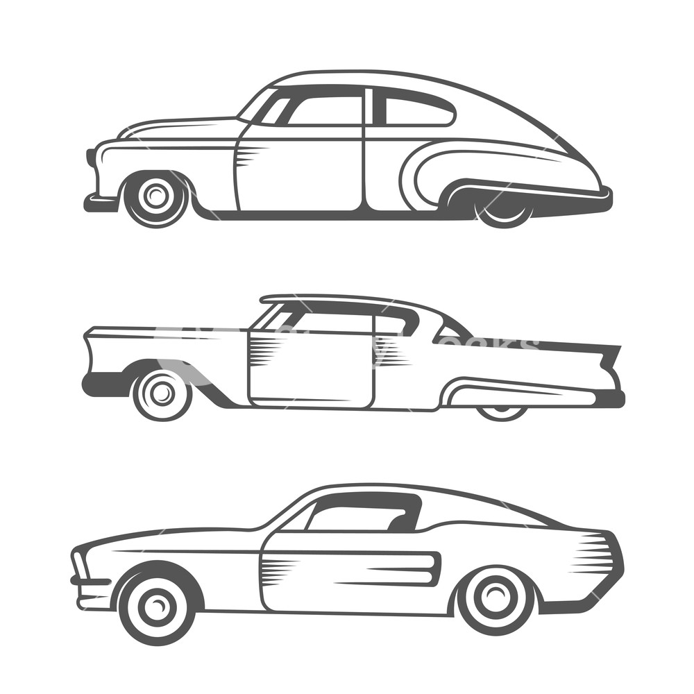 1000x1000 Set Vintage Lowrider Cars And Elements Design Collection Black