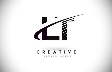 450x289 Lt L T Letter Logo Design With Swoosh And Black Lines Modern