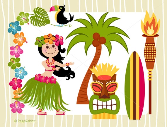 570x434 Hawaiian Luau Tiki Party Vector Illustration Clipart Digital Etsy