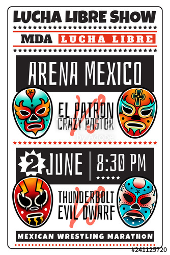 334x500 Lucha Libre Luchador Wrestling Show Masks Poster Stock Image