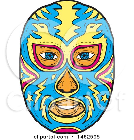 450x470 Clipart Of A Blue And Yellow Eagle Luchador Face Mask, In Drawing