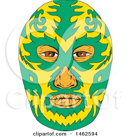 450x470 Clipart Of A Green And Yellow Luchador Face Mask, In Drawing