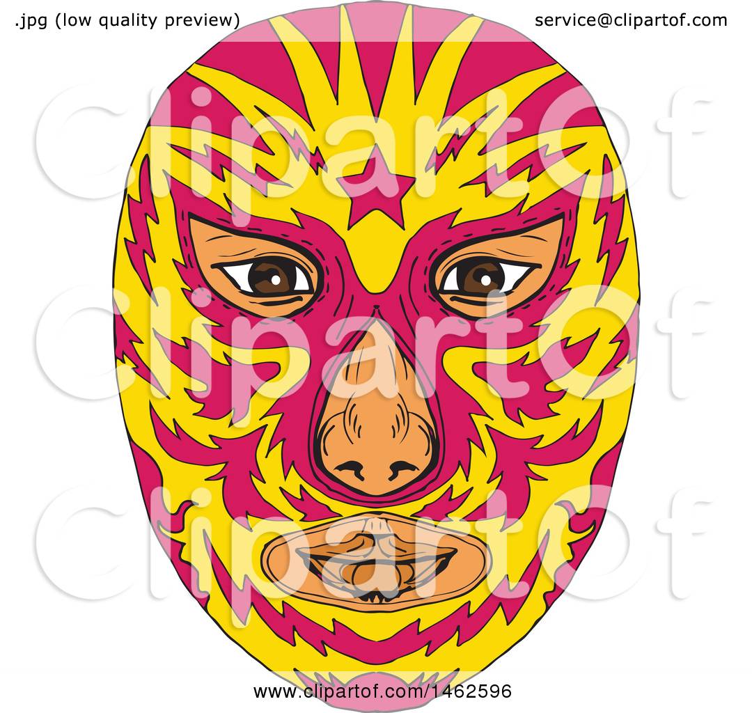 1080x1024 Clipart Of A Pink And Yellow Luchador Face Mask, In Drawing Sketch